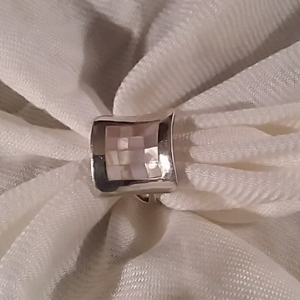 Concave Pink Mother-of-Pearl and Sterling Ring